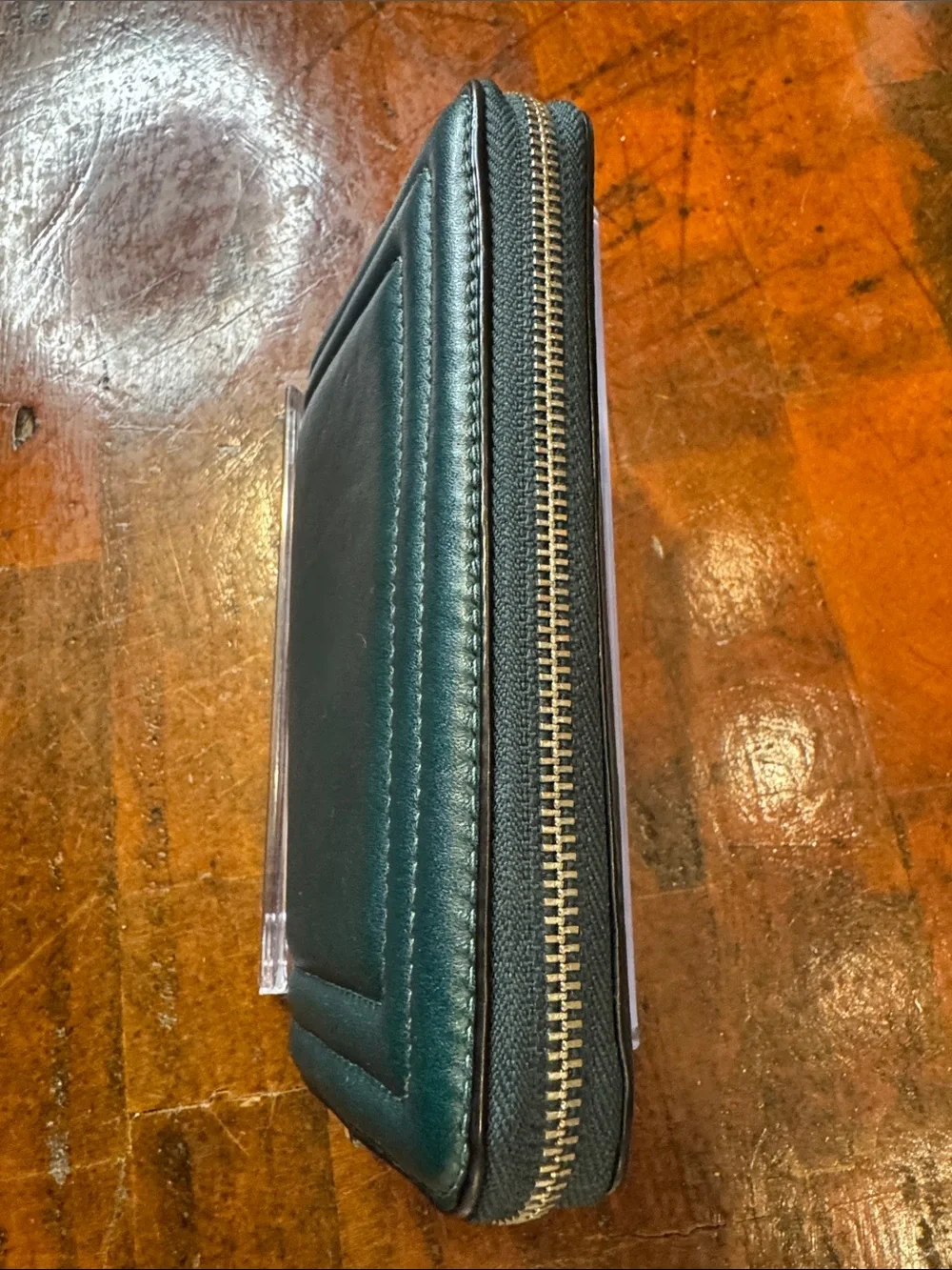 Coach Teal Zip Wallet with Silver Logo - Picture 4 of 11